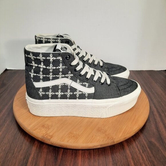 Vans Sk8-Hi Tapered Stackform Womens 8 Shoes Denim Flowers Platform Sneakers - Picture 1 of 10